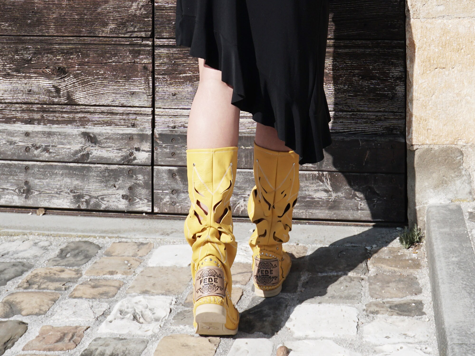Articolo Fiore - Stivali Inca Giallo Hippie Estivi Stivali Da Equitazione Zingaro Boots Scarpe A Piedi Nudi Fatto Mano