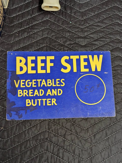 1950's Beef Stew Sandwich Cardboard Price Sign - Vintage Restaurant