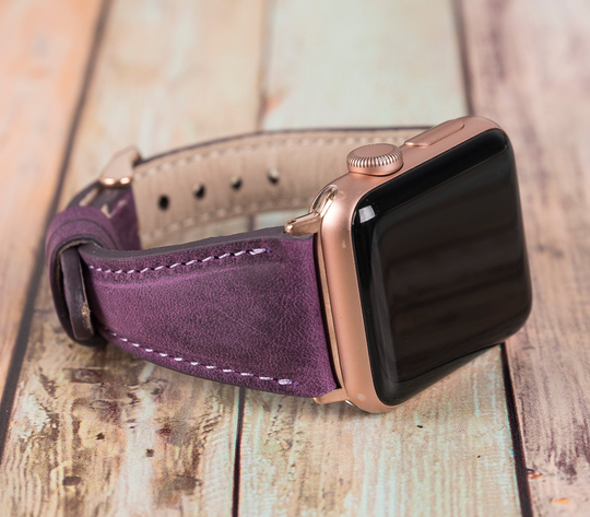 Leather Apple Watch Band 38mm 40mm 41mm 42mm 44mm 45mm, Personalized Iwatch Strap, Purple Band, Custom Gift