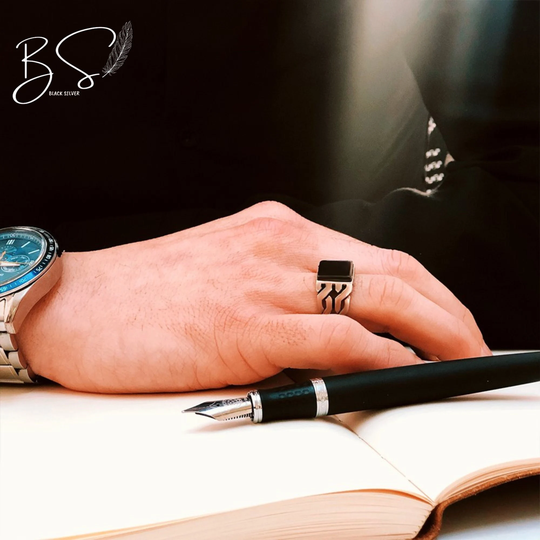 Mens Handmade Ring, Men Silver Ring, Gift For Men, Onyx Gemstone Sterling Vintage Victorian