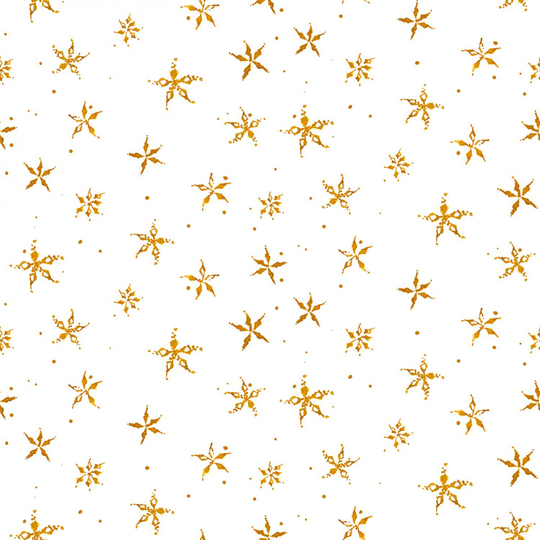 stylized Gold Snowflakes Fabric, P & B Gnomes Home Tree Farm 4707W, Blender, Christmas Quilt Fabric By The Yard, 100% Cotton