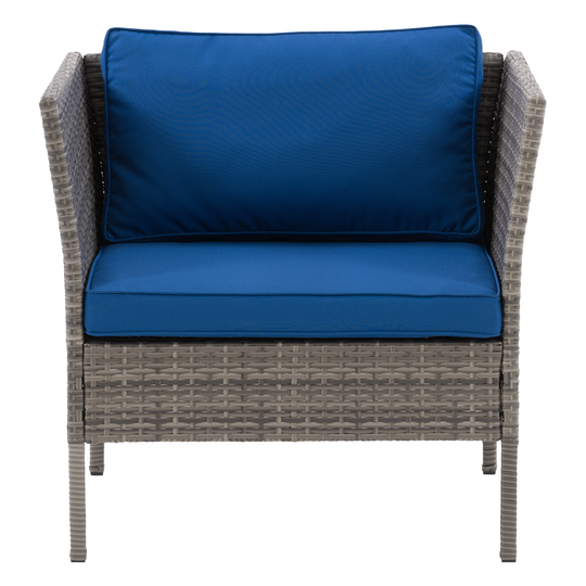 CorLiving Parksville Wicker Blended Grey Metal Frame Stationary Conversation Chair(s) with Blue Cushioned Seat | PRK-602-C