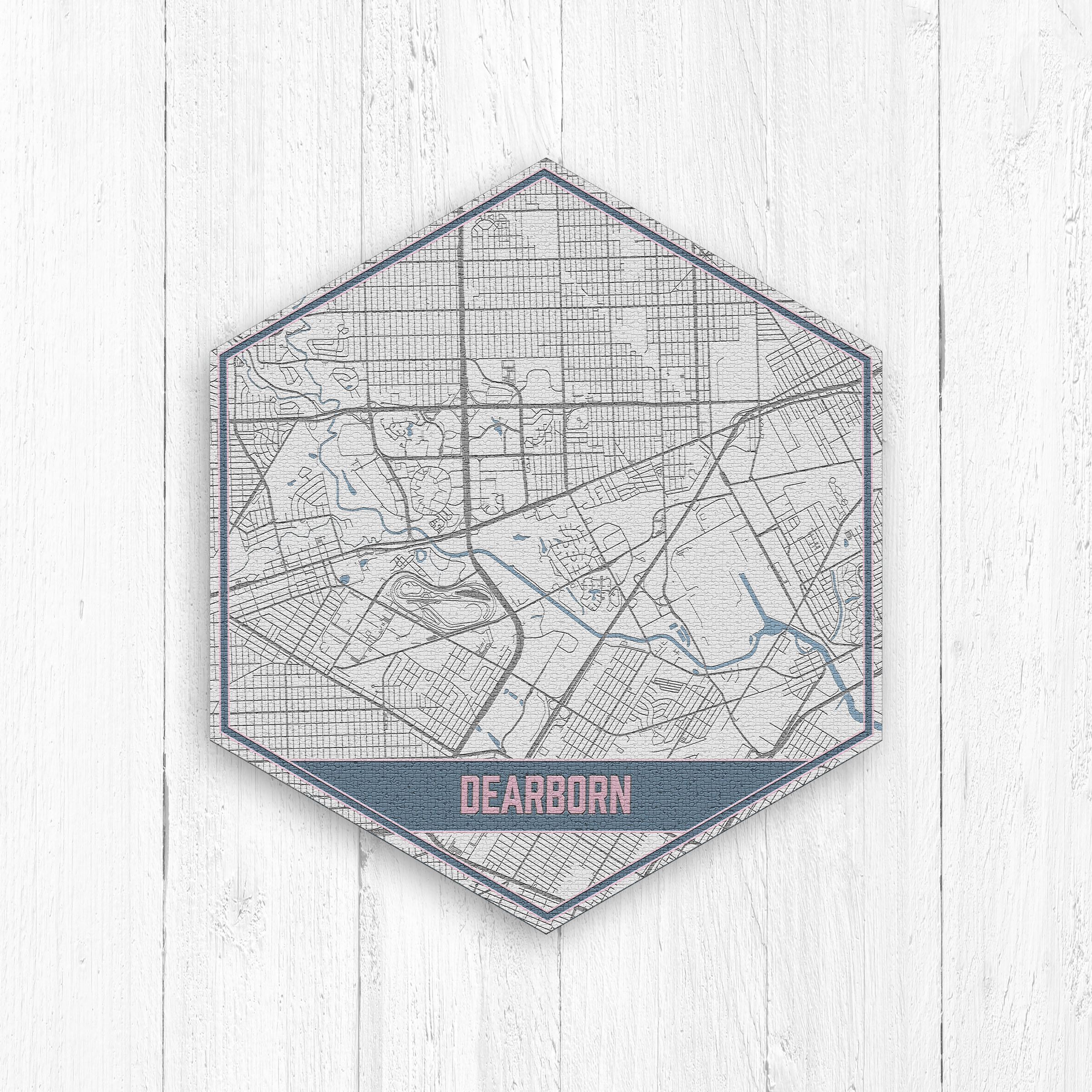 Dearborn Michigan Street Map, Hexagon, Gray & Blue Map Print, Hexagon Canvas