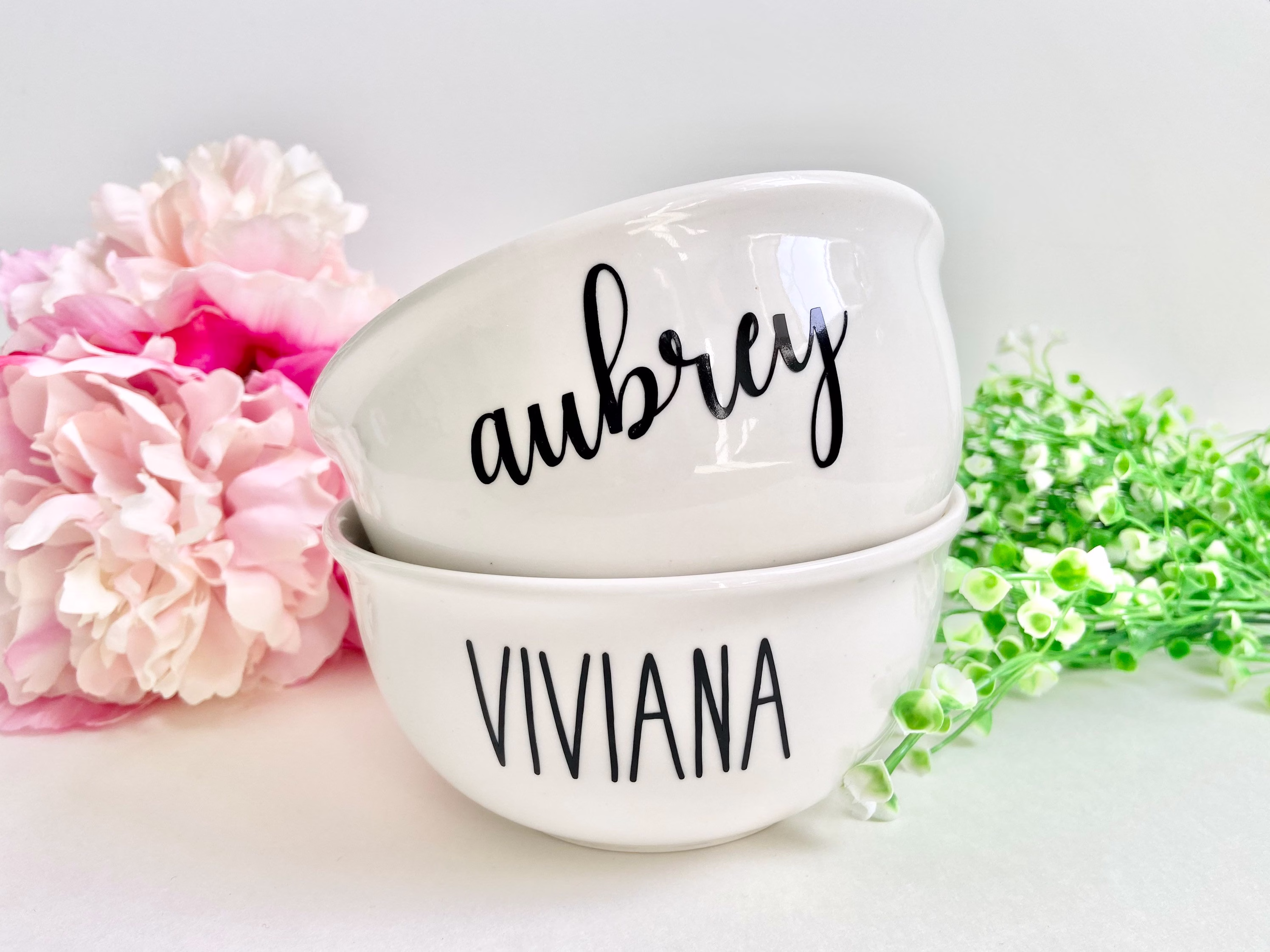 Personalized Name Custom Bowl Cereal Popcorn Ice Cream Ramen Noodle Salad Oatmeal Dessert Salsa Script Or Print Dunn White Black Mr Mrs