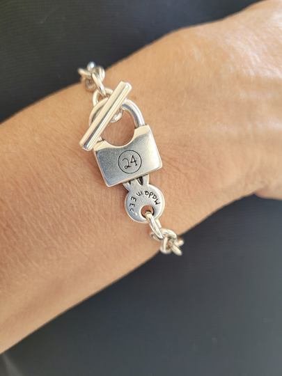 Chunky Silver Bracelet, Silver Bracelet, Lock & Key Chain Bracelet For Women, Layering Bracelet, Bangle