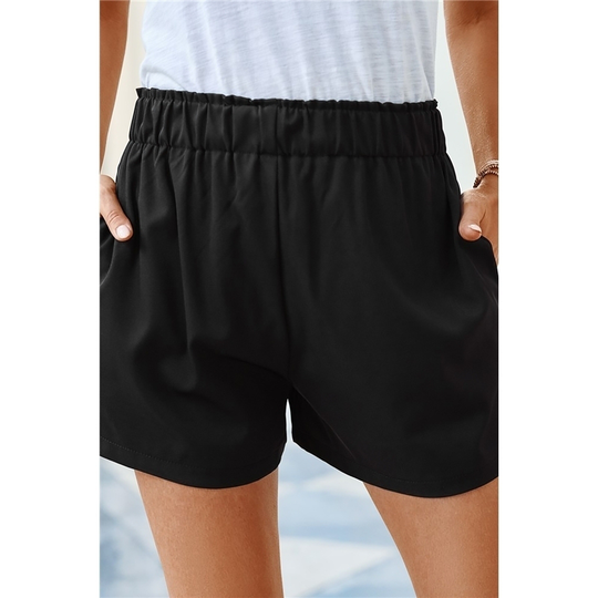 Black Cotton Blend Pocketed High Rise Shorts - black, (us 4-6)s