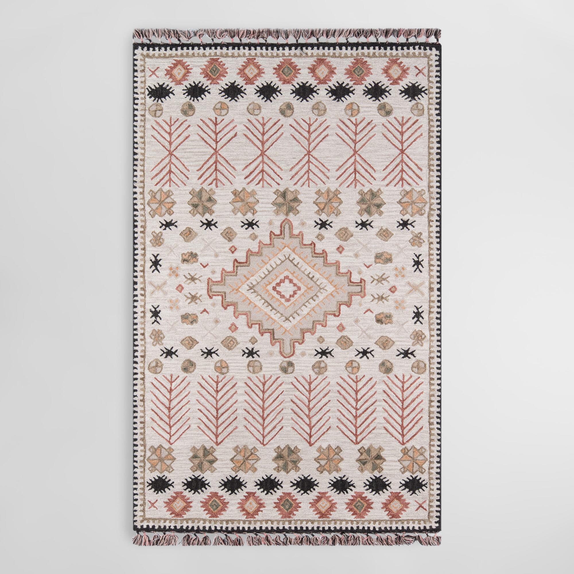 Ivory and Spice Tufted Wool Aelin Area Rug: Pink - 5' x 8' by World Market