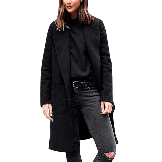 Women's Buttoned Cotton Blend Classic Coat Trench Jacket - Black, M