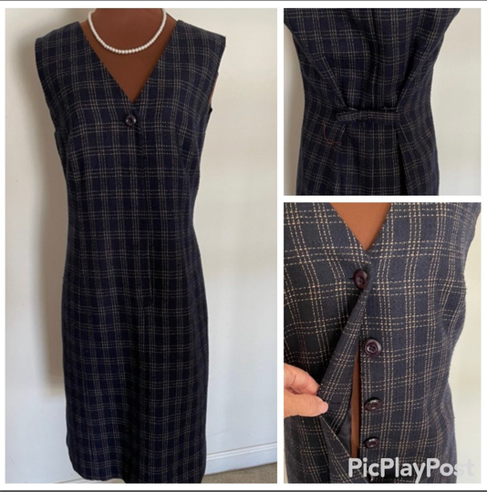 Sweet Wool Blend Jumper By Worthington in Black & Beige Plaid With Button Front Bow Back Small Size 4 Petite