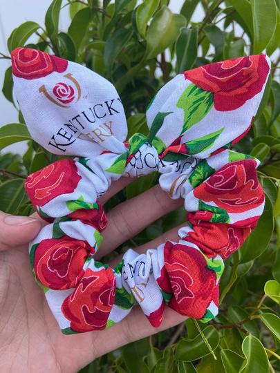Derby Day Scrunchie Bow Hair Tie Made With Licensed Kentucky Fabric, Soft Cotton