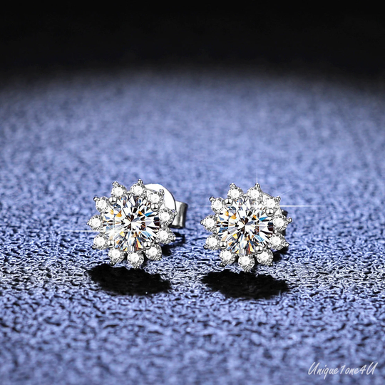New Arrival On Sale Dainty Sunflower Moissanite Studs 0.5Ct+0.5Ct Stud Earring ,d Color Sterling Silver , Best Gift Anniversary
