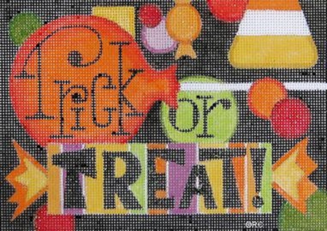 Needlepoint Handpainted Raymond Crawford Halloween Trick Or Treat 5x7 -Free Us Shipping