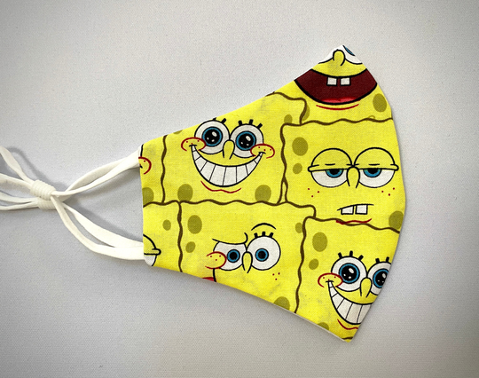 Spongebob Squarepants Face Mask, Comfortable Design 100% Cotton With Filter Pocket, Handmade in Usa, Pm2.5 Filter