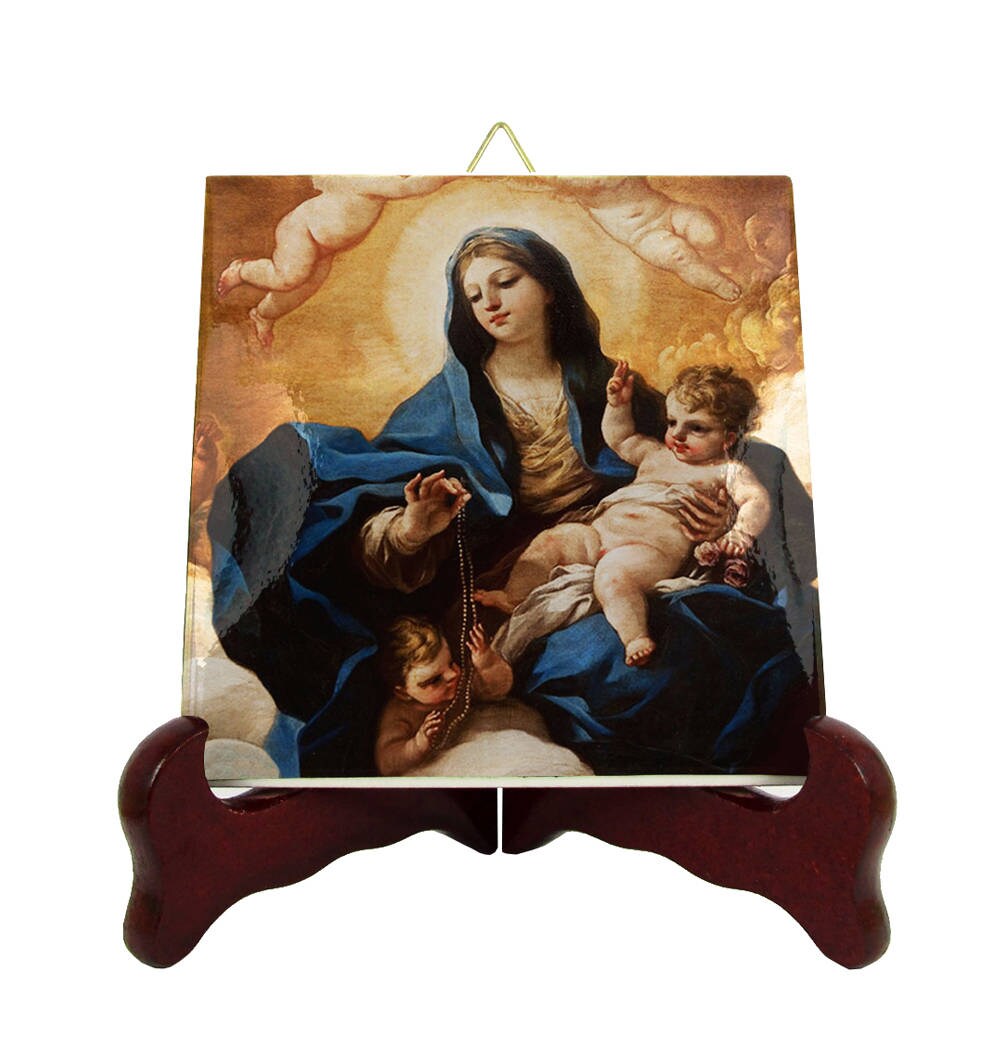 Holy Art - Our Lady Of The Rosary Religious Gift Idea Icon On Tile Inspired By Luca Giordano Virgin Catholic