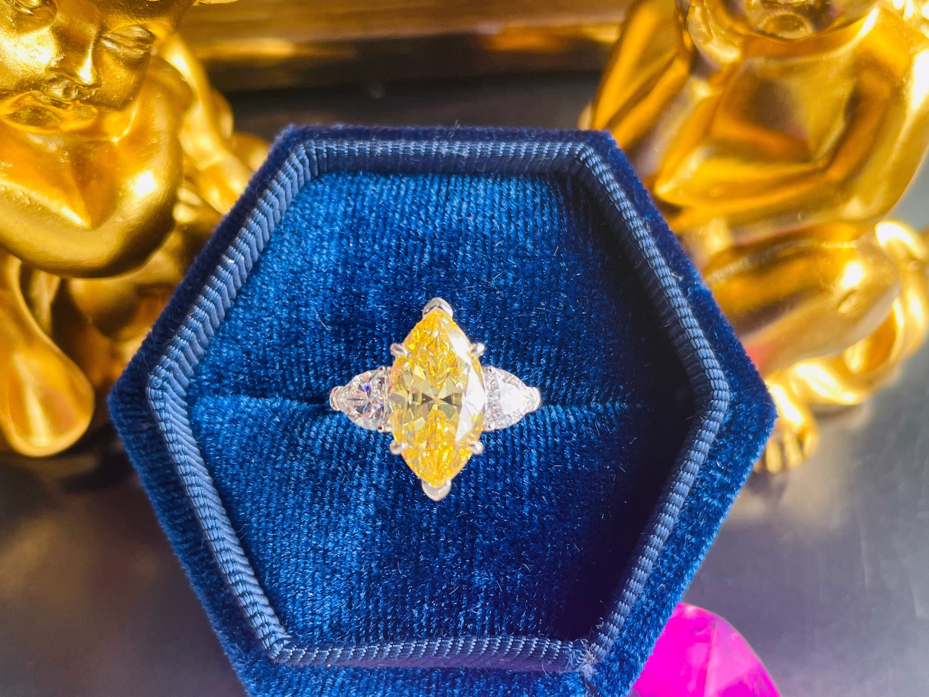 Marquise Fancy Yellow Diamond Ring Radiant Exquisite Jewelry Vintage/Party Queen Style Art Deco Design S925 W 18Kgp