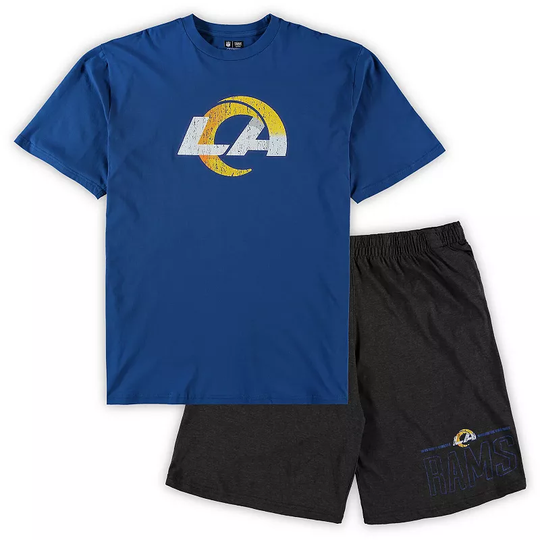 Men's Concepts Sport Royal/Heathered Charcoal Los Angeles Rams Big & Tall T-Shirt & Shorts Set, Size: XLT, Blue