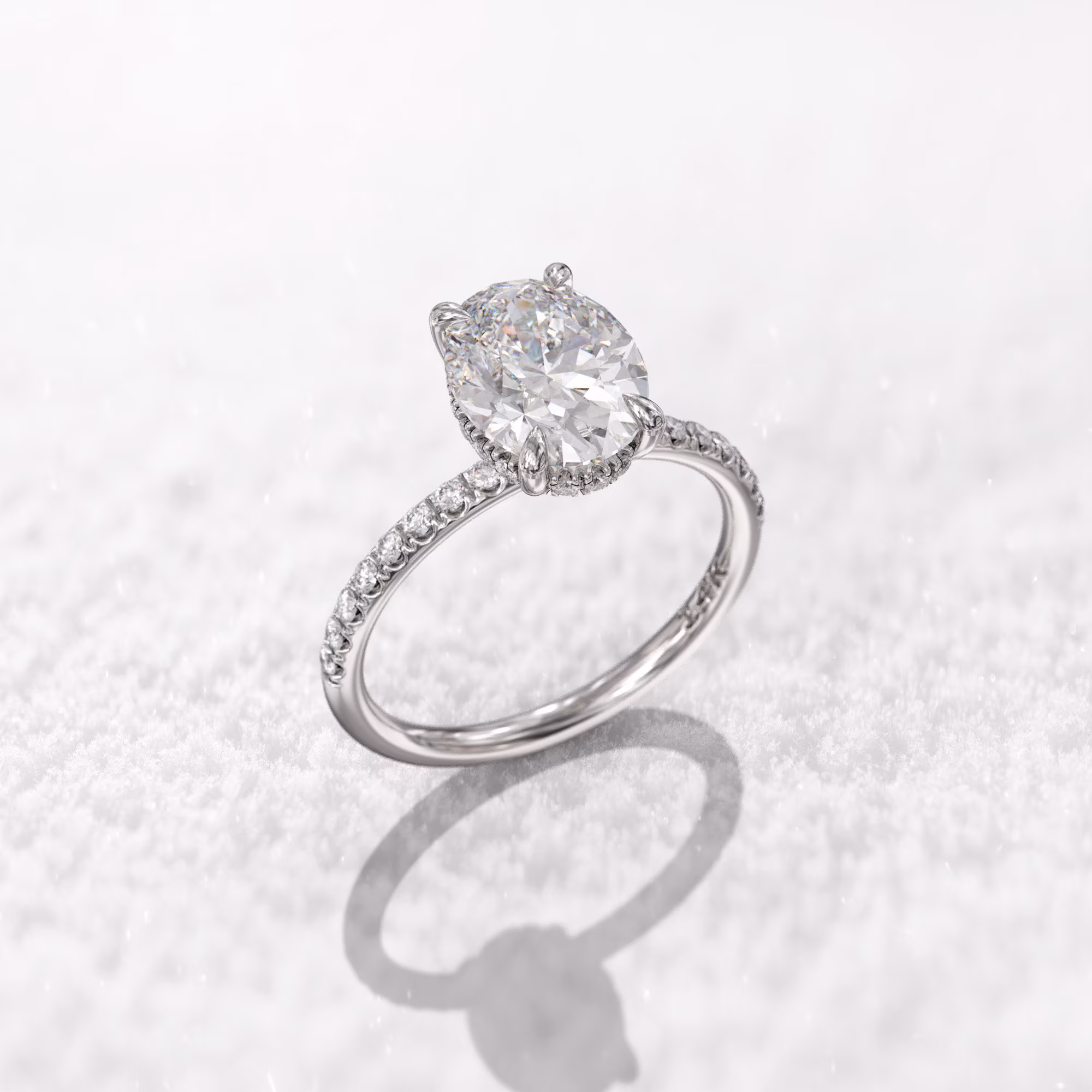 Hidden Halo 1.5Ct Colorless 6.5x8.5mm Oval Moissanite Engagement Ring Half Eternity Diamond