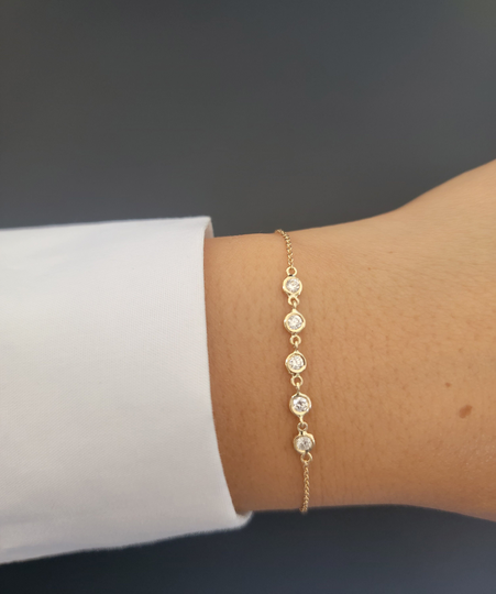 Bezel Diamond Link Bracelet 14K Gold