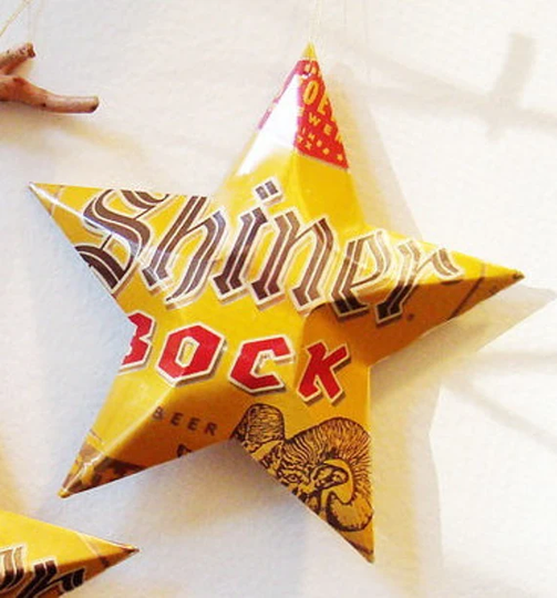 Shiner Bock Beer Stars Christmas Ornaments Aluminum Can Upcycled Texas Spoetzl Brewery