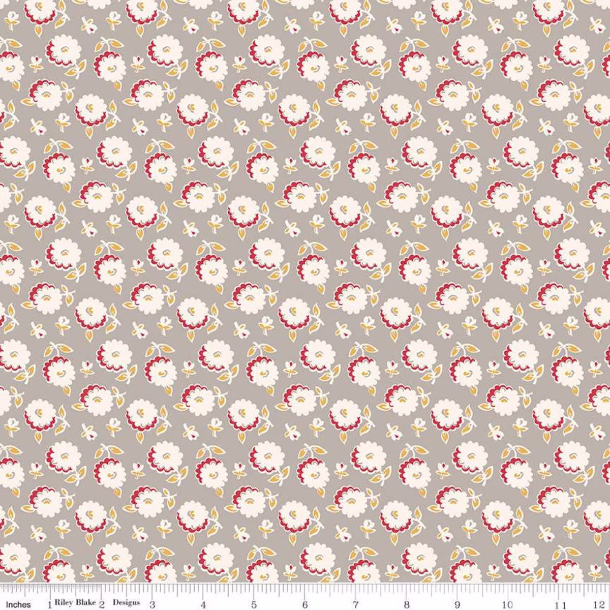 Lori Holt Cook Book Mums Pewter Fabric From Riley Blake