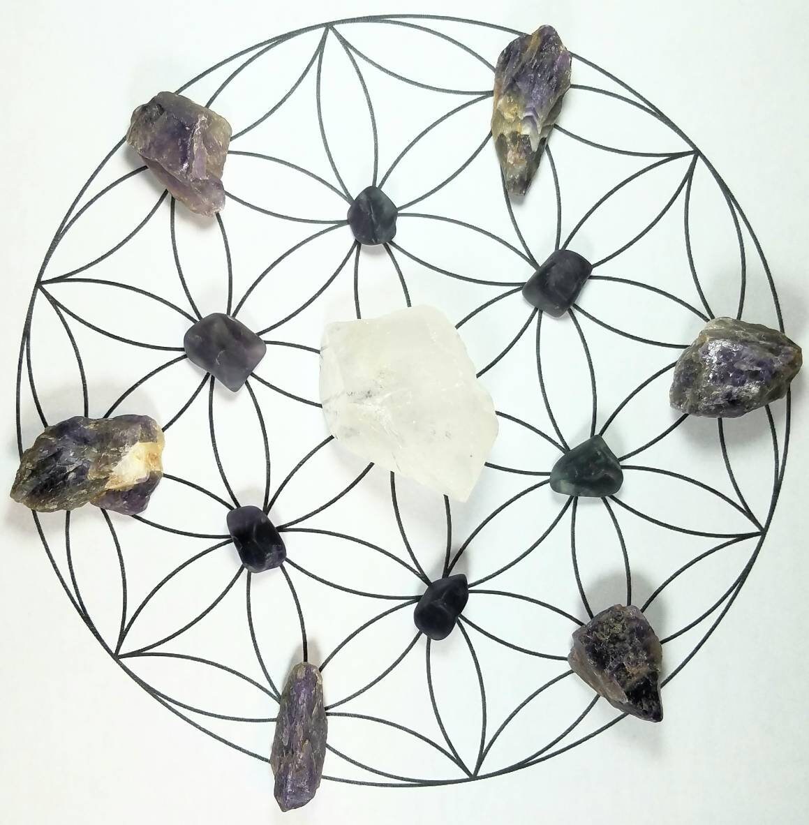13 Crystal Healing Grid Set Clear Quartz Fluorite Amethyst Gridding Tumble Point Dt Manifest Altar Chakra Reiki