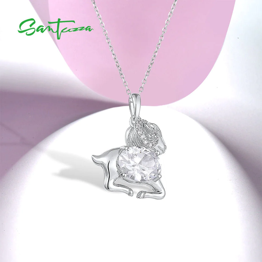 Santuzza Handmade Aries | Ram Zodiac 925 Sterling Silver Pendant With White Cubic Zirconia Out Chain P305766Wczsl925
