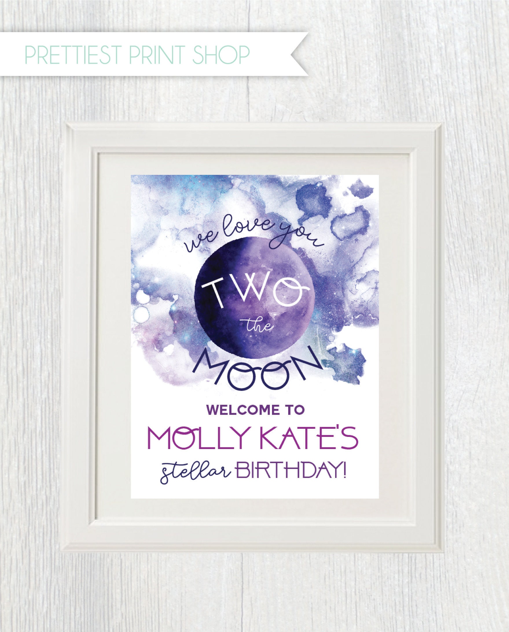Printable Two The Moon Welcome Sign - Galaxy Birthday Party Stars Constellations Outer Space Second Customizable