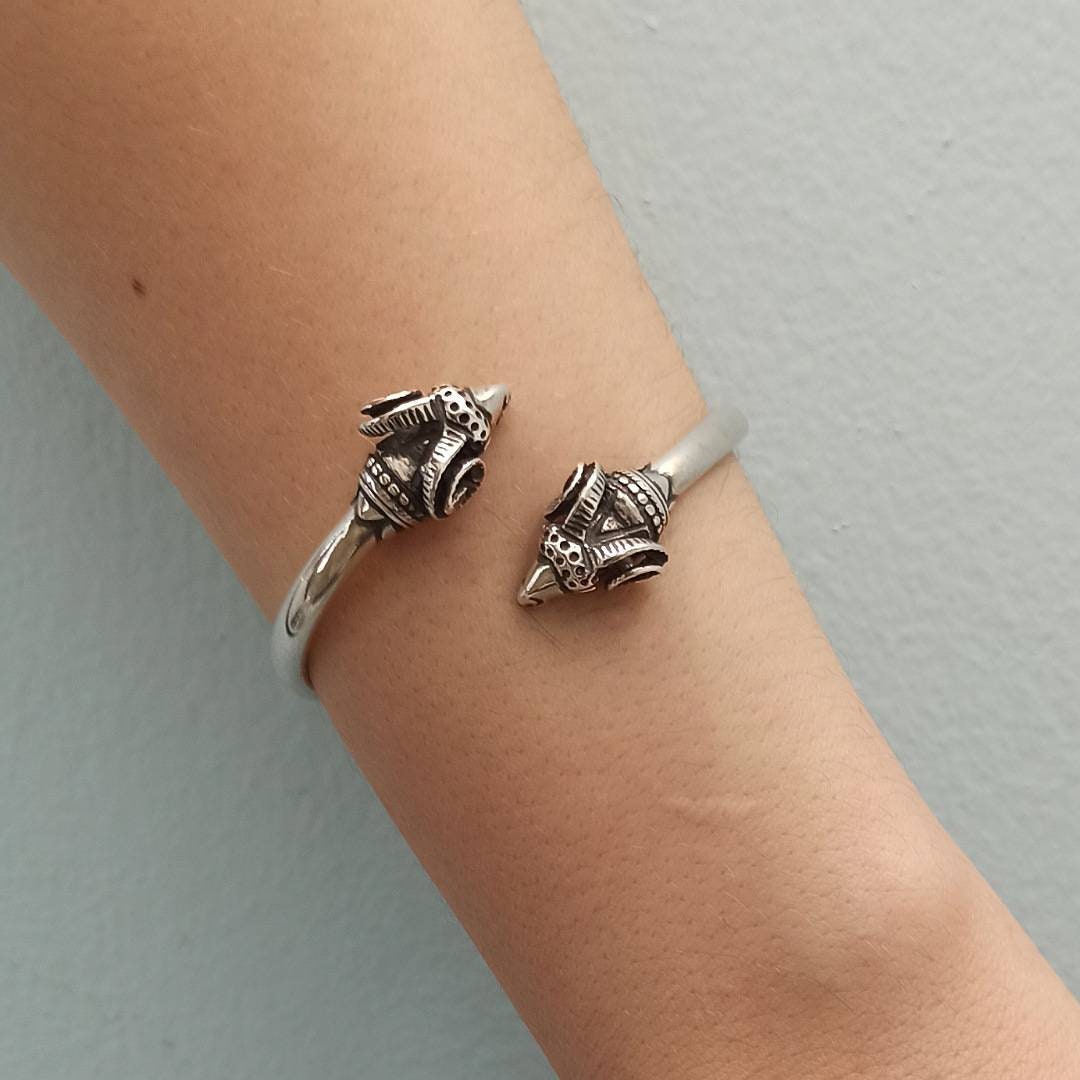 sterling Silver, Oxidized, Rams Heads, Flexible, Bangle Bracelet