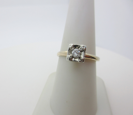 Antique Diamond Engagement Ring Princess Natural .18Ct 14K Solid Gold Size 8 R036