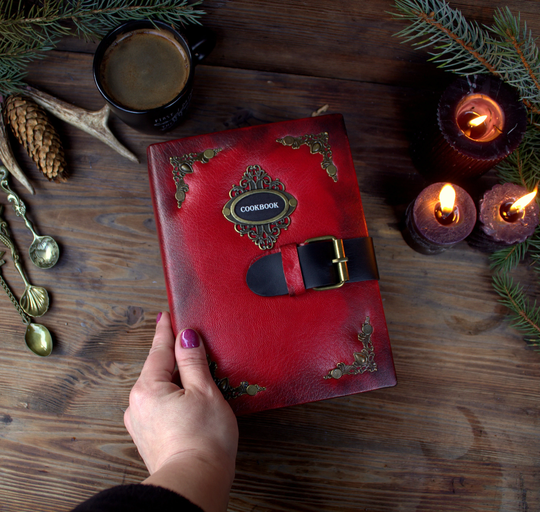 Antique Leather Cookbook, Big Vintage Blank Cook Book, Vintage Edge Paper Recipe Book, Antique Cookbook, Leather Red Journal