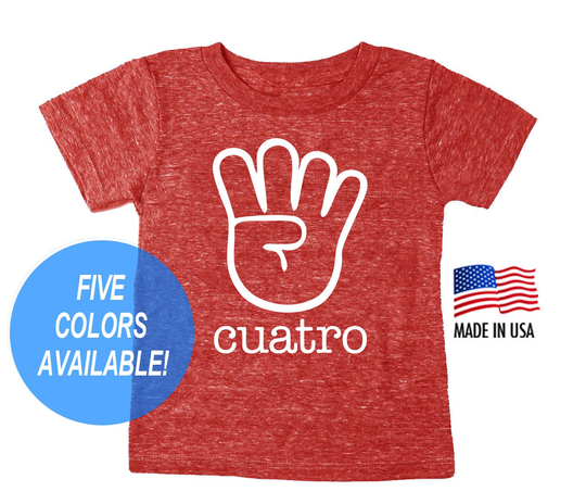 Four "Cuatro' Fingers Tri-Blend Third Birthday T-Shirt - Shirt For 4Th Toddler Sizes