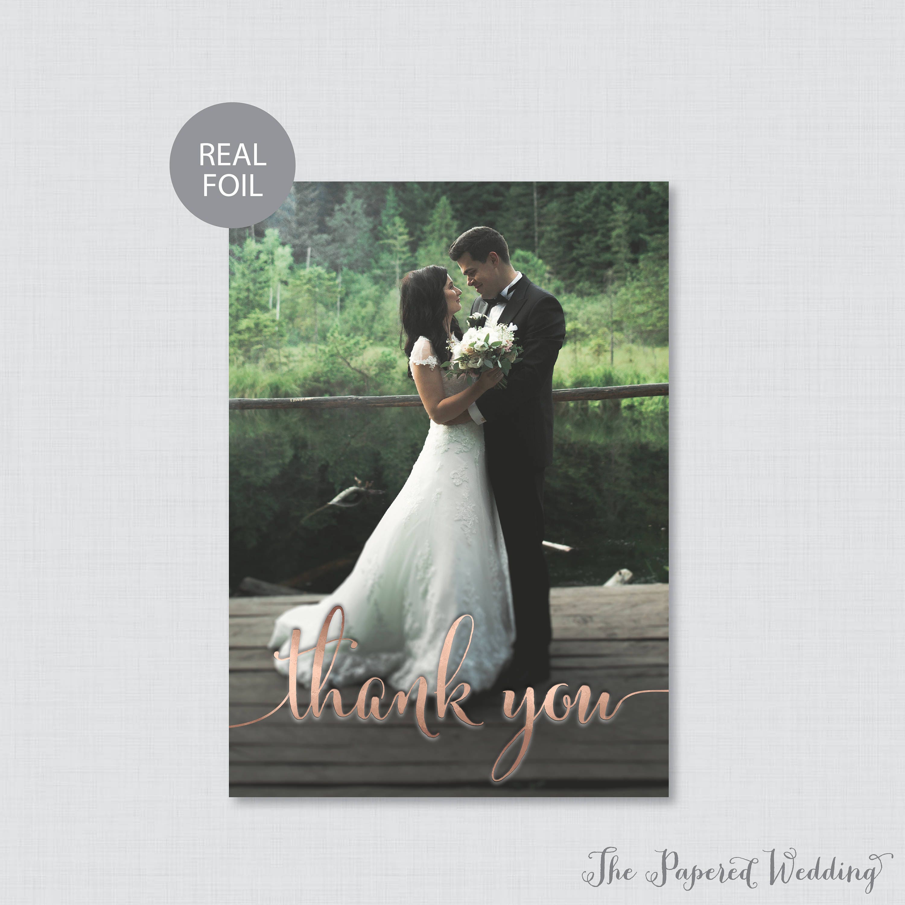 Real Rose Gold Foil Wedding Thank You Cards - Pressed Photo Personalized Stamped 0002