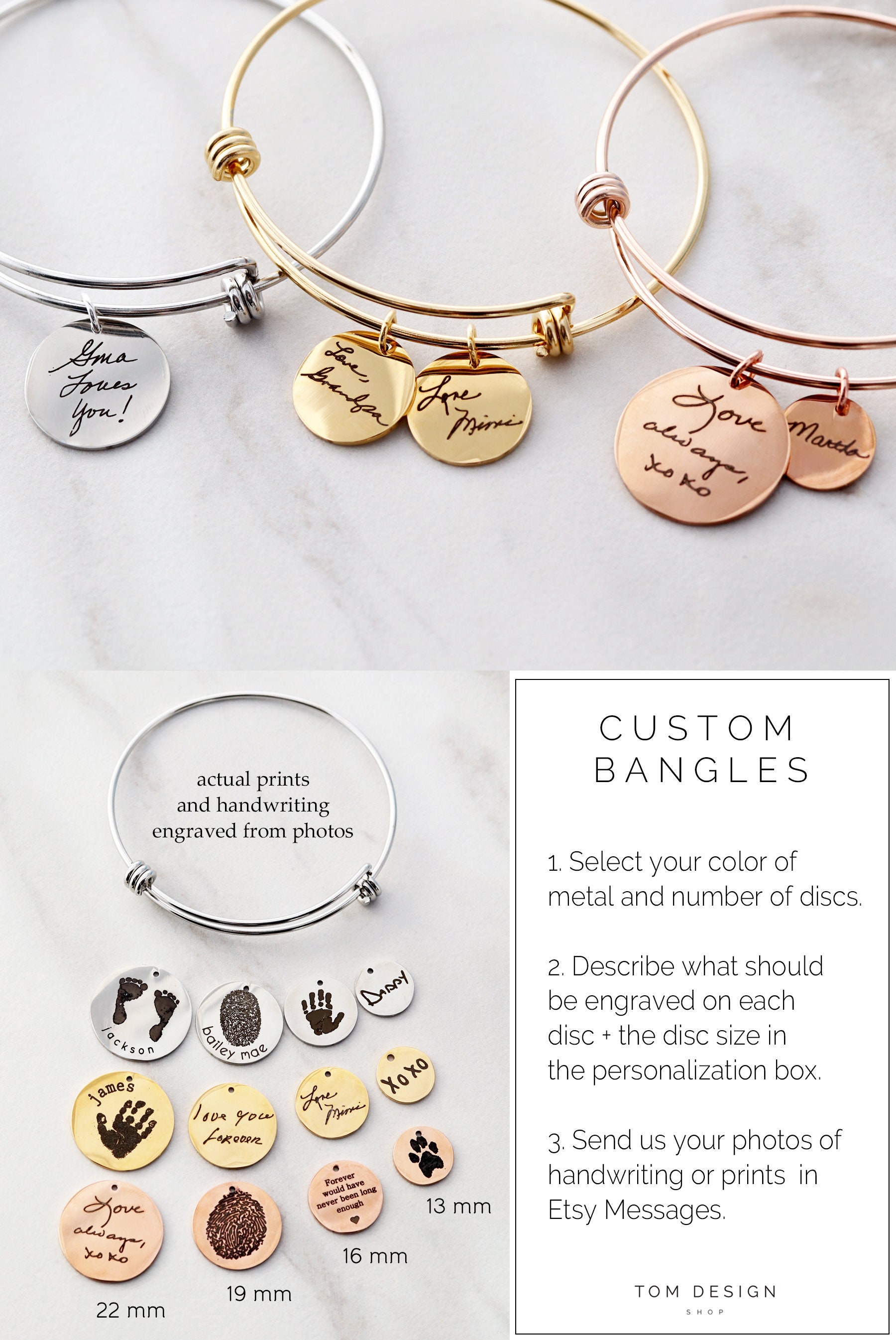 Actual Handwriting Bracelet/Signature Bangle Memorial Gift Personalized Hwr