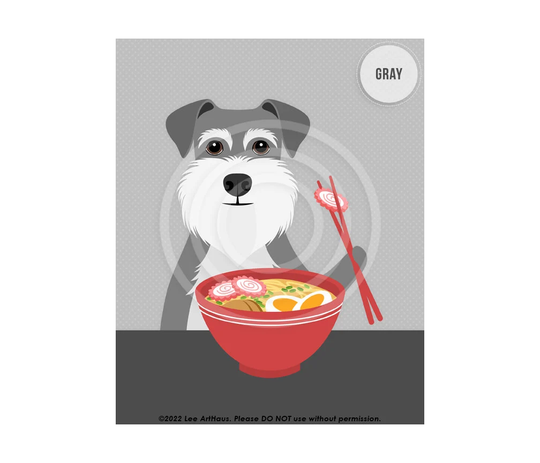 637Dp Schnauzer Eating Ramen Wall Art - Gifts Decor Noodles Print Sign Dog Artwork
