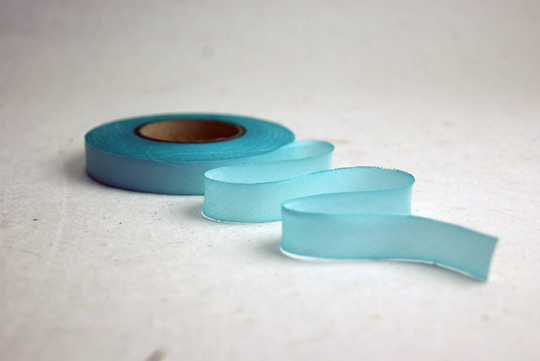 Hand Dyed Silk Ribbon - Blue Aqua Blend 047 3 Yards Bias Cut Length Five Widths 1/2", 5/8", 1", 1.5", 2.5"