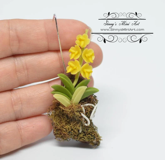112 Dollhouse Miniature Hanging Yellow Orchid/ Gardening Bd A056