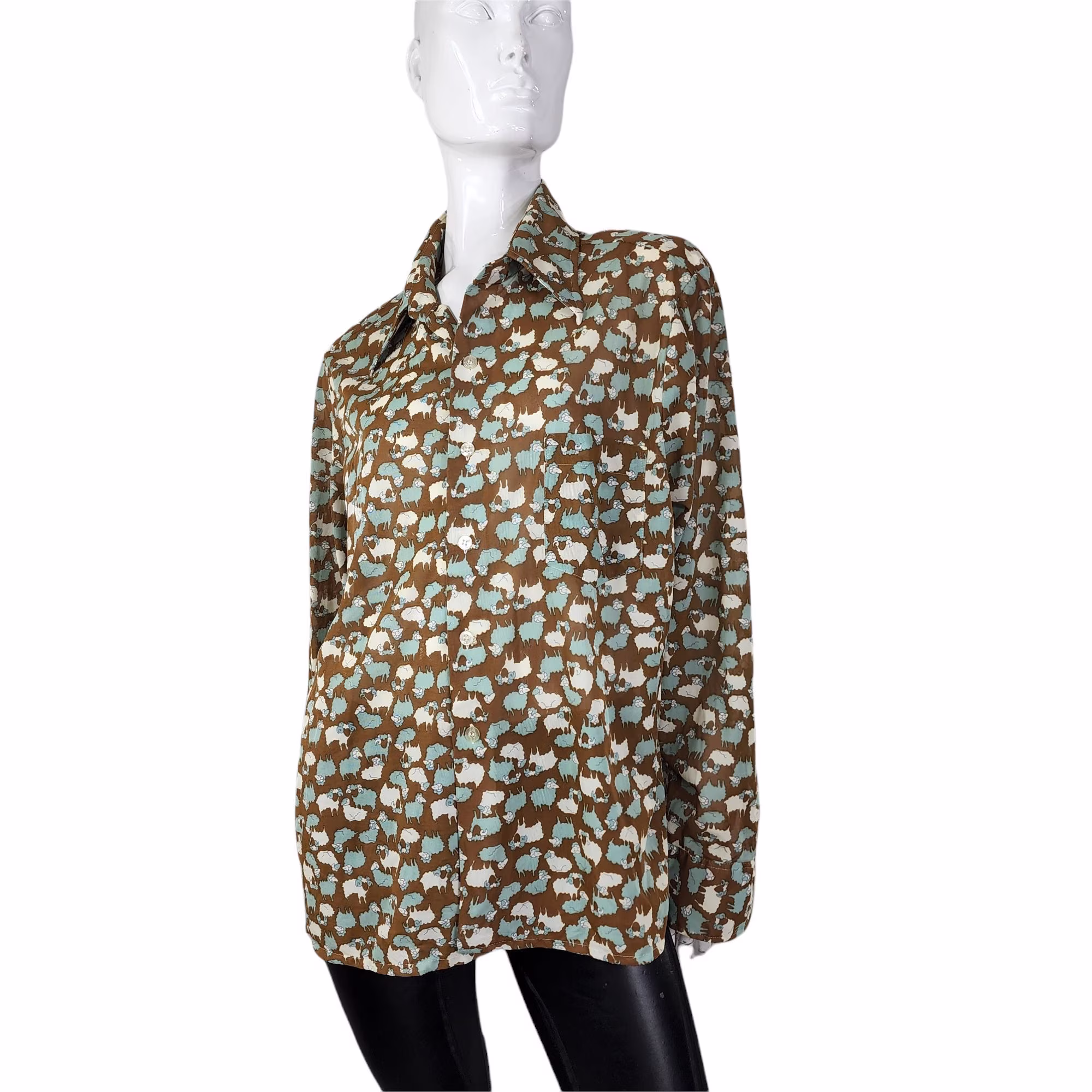 70S Mens Nylon Zoo Brand Brown Ram Shirt M/L