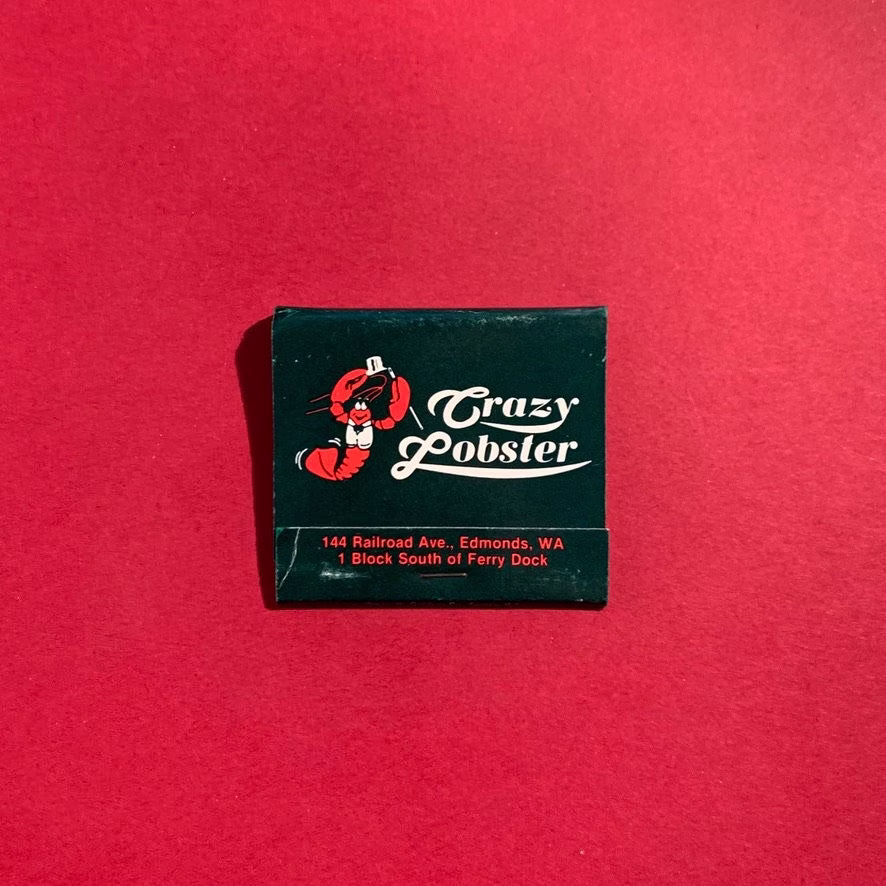 Vintage Matchbook, Crazy Lobster, Restaurant, Edmonds, Washington, with 30 Match Sticks, Free Ship in Usa