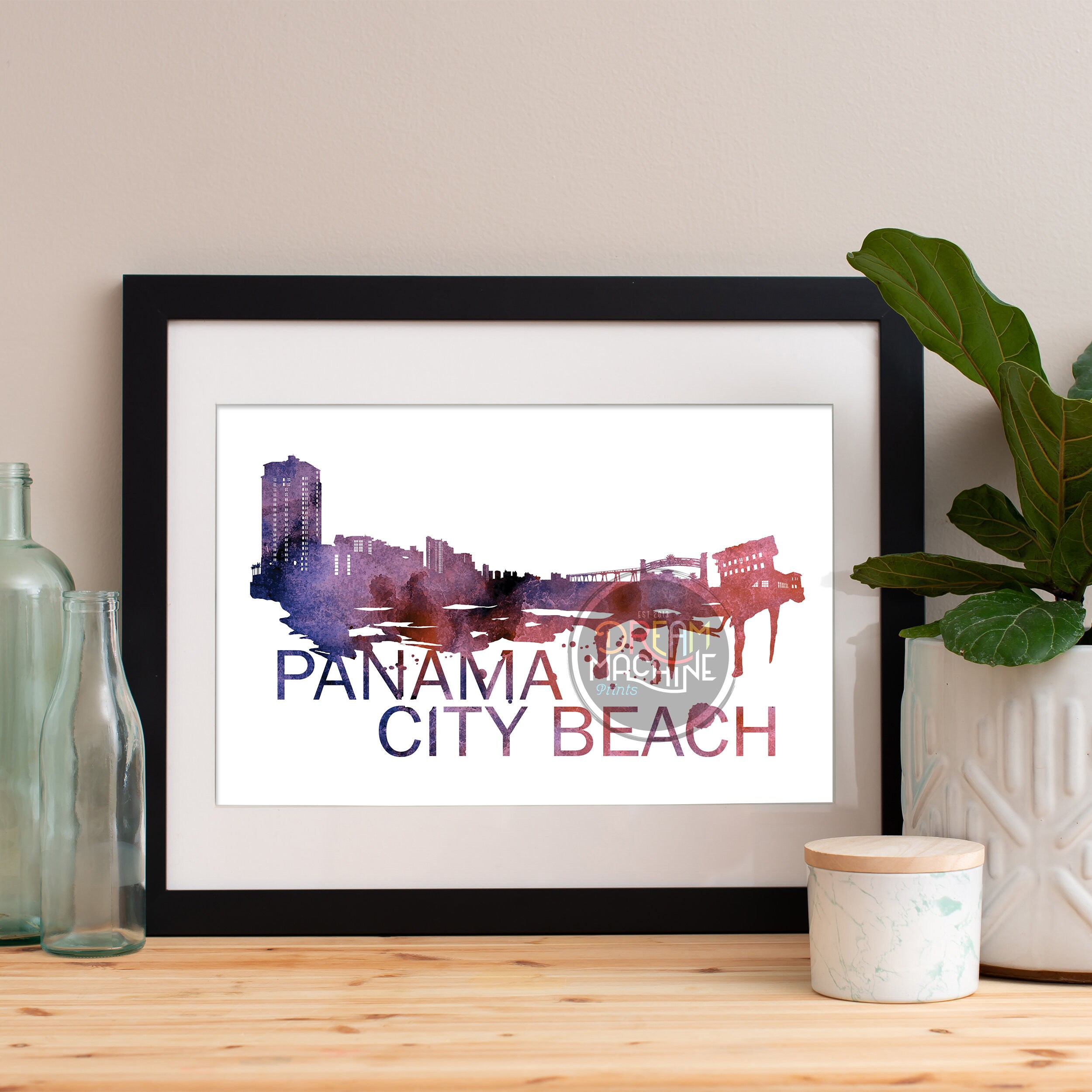 Panama City Beach Watercolor Skyline, Art, Poster, Print