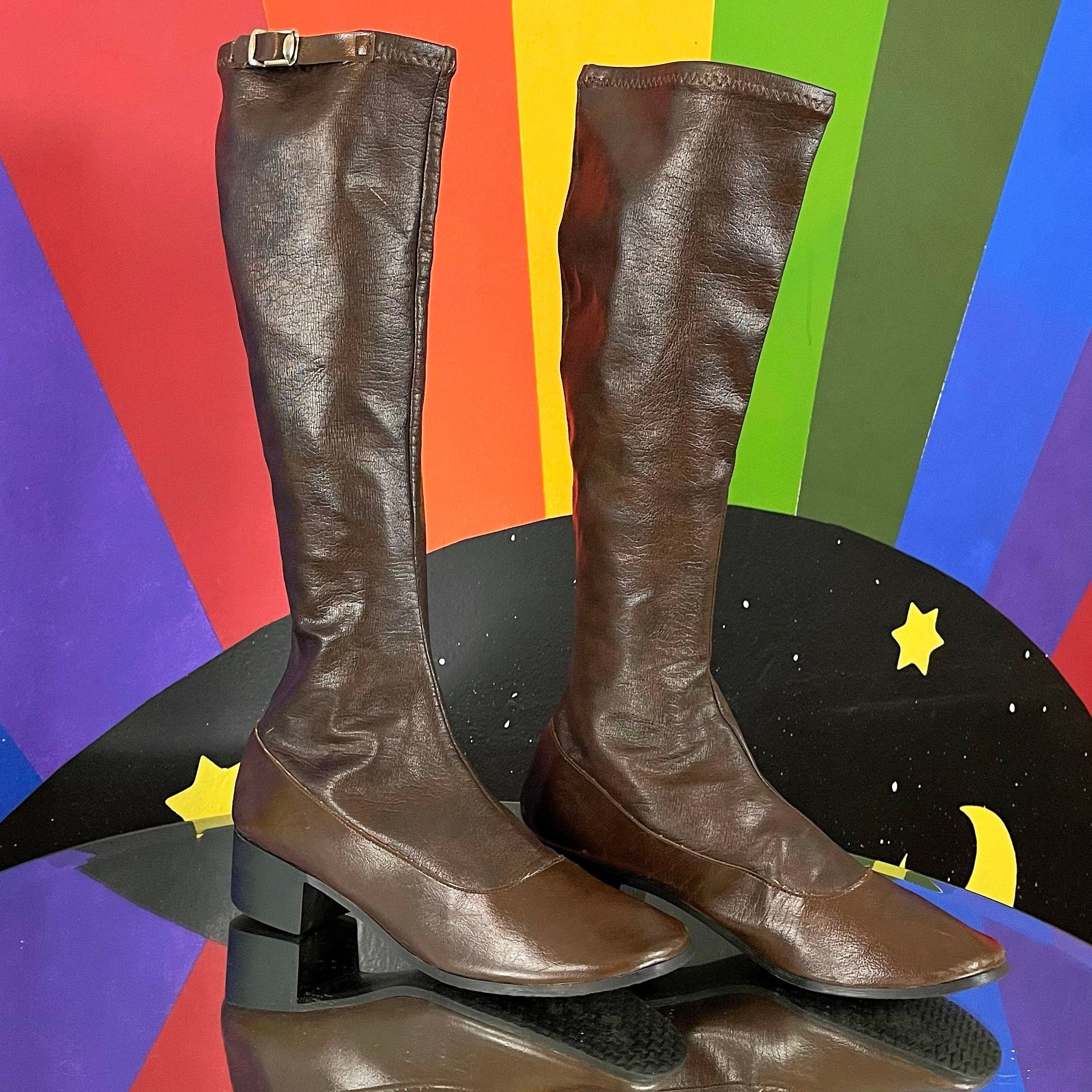 6/ 6.5 Us - Super Rare Collectible 1960S Space Era Boots Travel Foldable Vinyl Gogos 60S Mod Fashion Knee High Boots By Joy