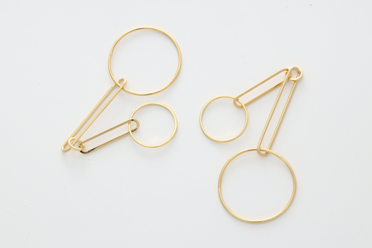 Geometric Linked Rings Pendant, T18-G3, 2 Pcs, Connector/71x31mm, 1mm Thick, 16K Shiny Gold Plated Brass