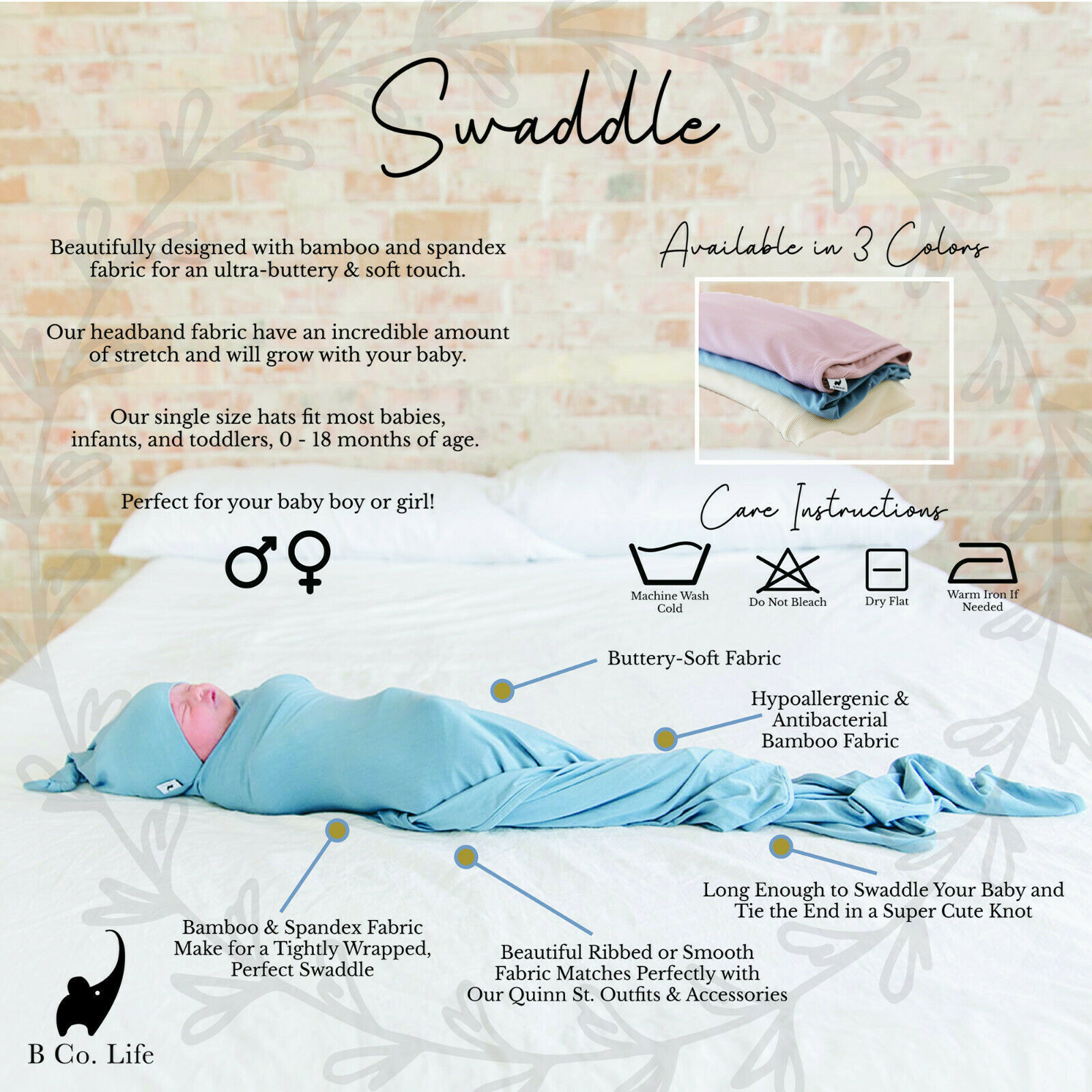 Quinn St. Ultra-Soft, Luxurious Baby Swaddle Blanket Bamboo/Spandex Blend Fabric
