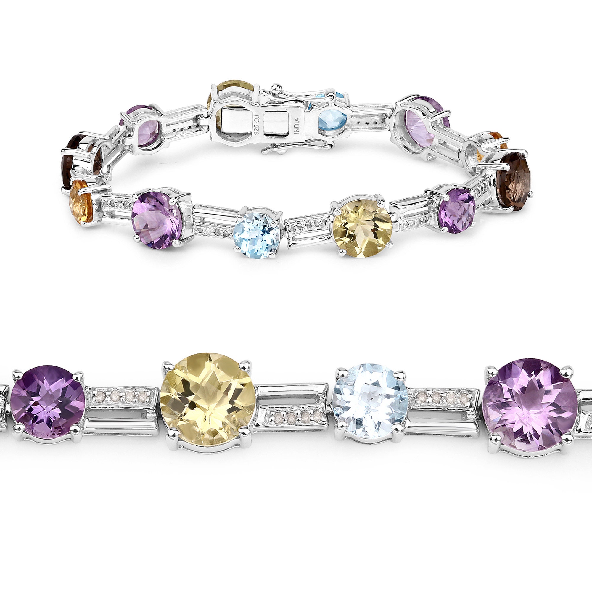 Multi-Gemstone Bracelet, Natural Multi-Color Tennis Bracelet .925 Sterling Silver With Birthstones, Birthday Gift For Her