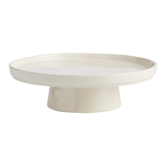 Ivory Organic Rim Mason Cake Stand: White - Stoneware by World Market