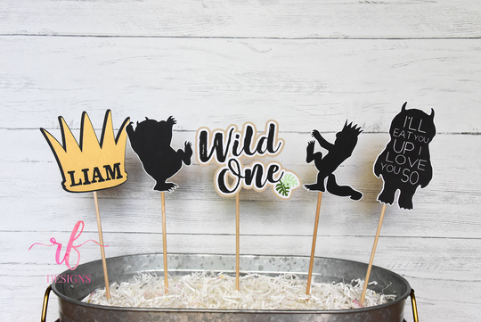 King Of The Wild Things 5Pc Centerpiece First Birthday, Cake Smash Photo Prop Personalized With Name