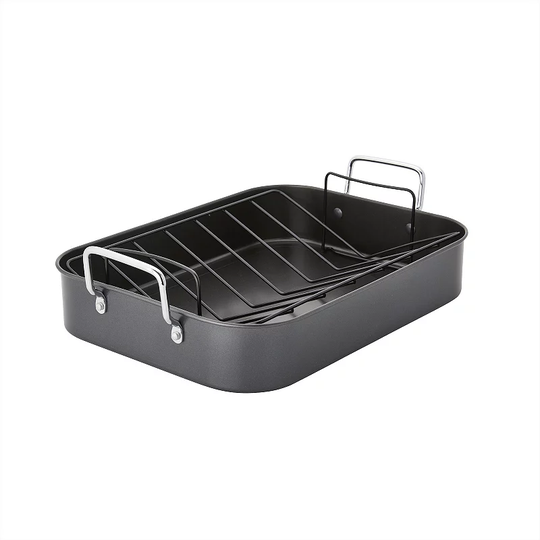 Chicago Metallic Nonstick Roasting Pan with Rack, Grey