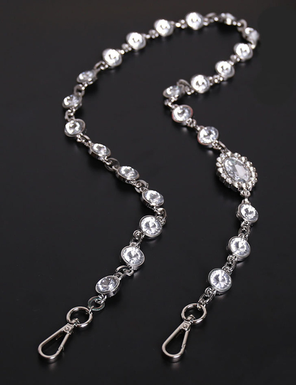 White Crystal Silver Purse Chain Strap, Metal Gems Shoulder Handbag Cute Bag Charms, Wallet Handle Replacement, Bling Crossbody Strap