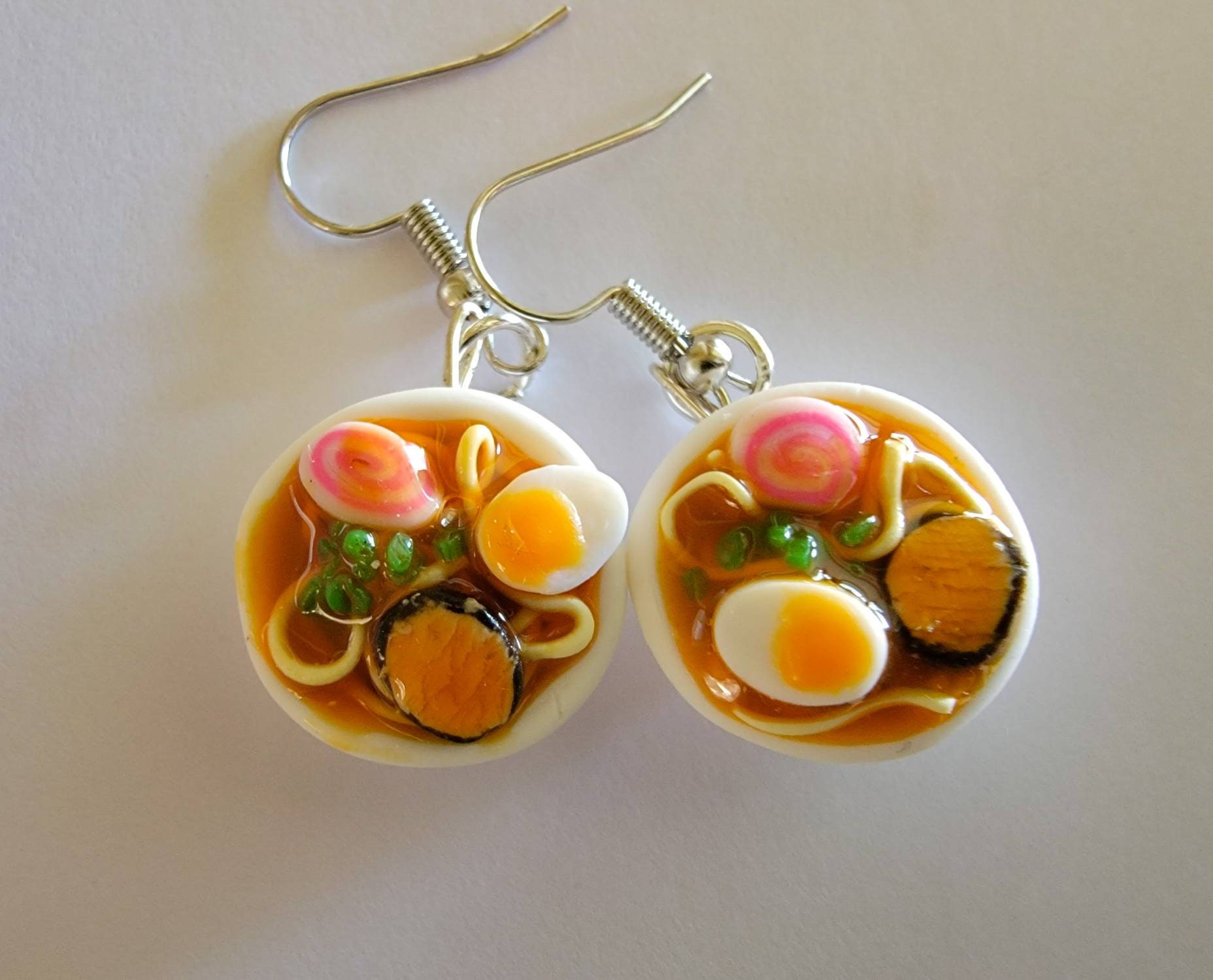 Ramen Bowl Earrings // Hand Sculpted Polymer Clay Jewelry Miniature Food Made To Order
