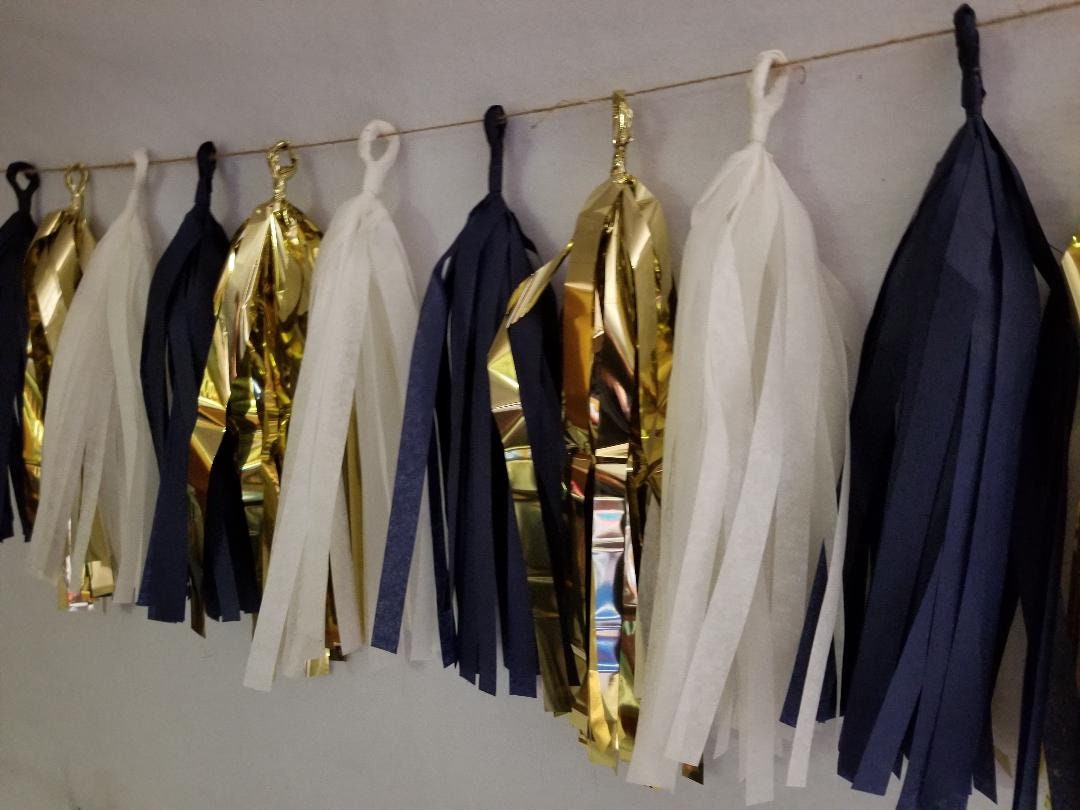 Only 14.50, 10 Tassel Los Angeles La Rams Tissue Paper Garland, Football Party Decorations, Navy Blue Gold, Super Bowl, Banner