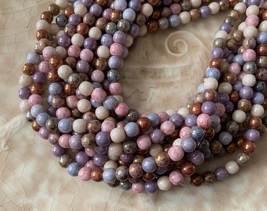 6mm Round Bead Mix - Assorted Jewel Tone Beads Czech Glass Druks With Shiny Picasso Finish Soup, Mixed Set Qty 50